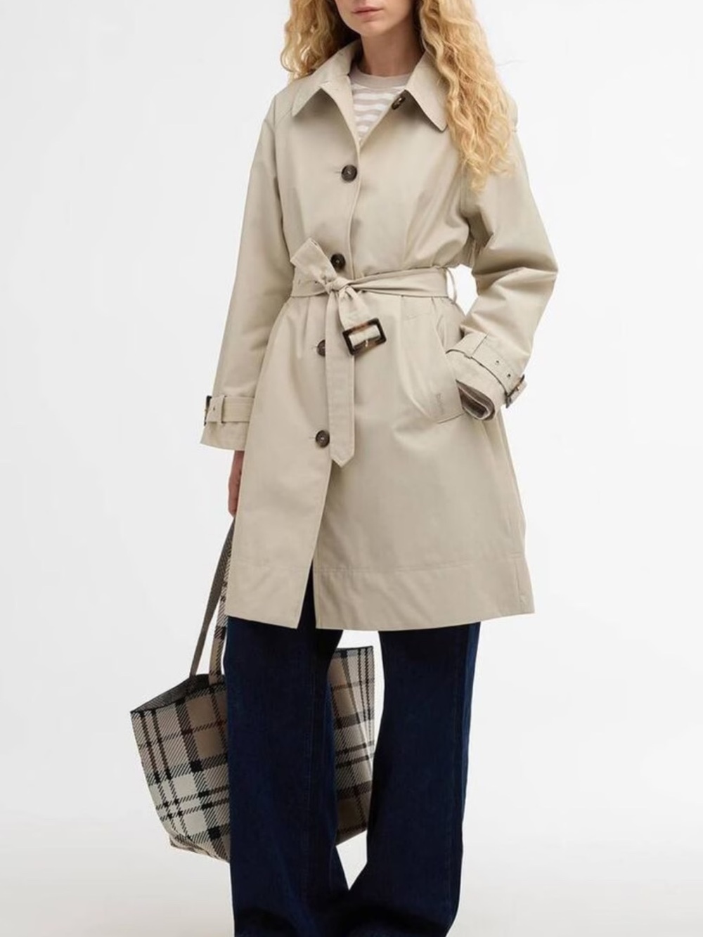 Barbour Women's Light Beige Trench Coat with Belt - Picture 3 of 9